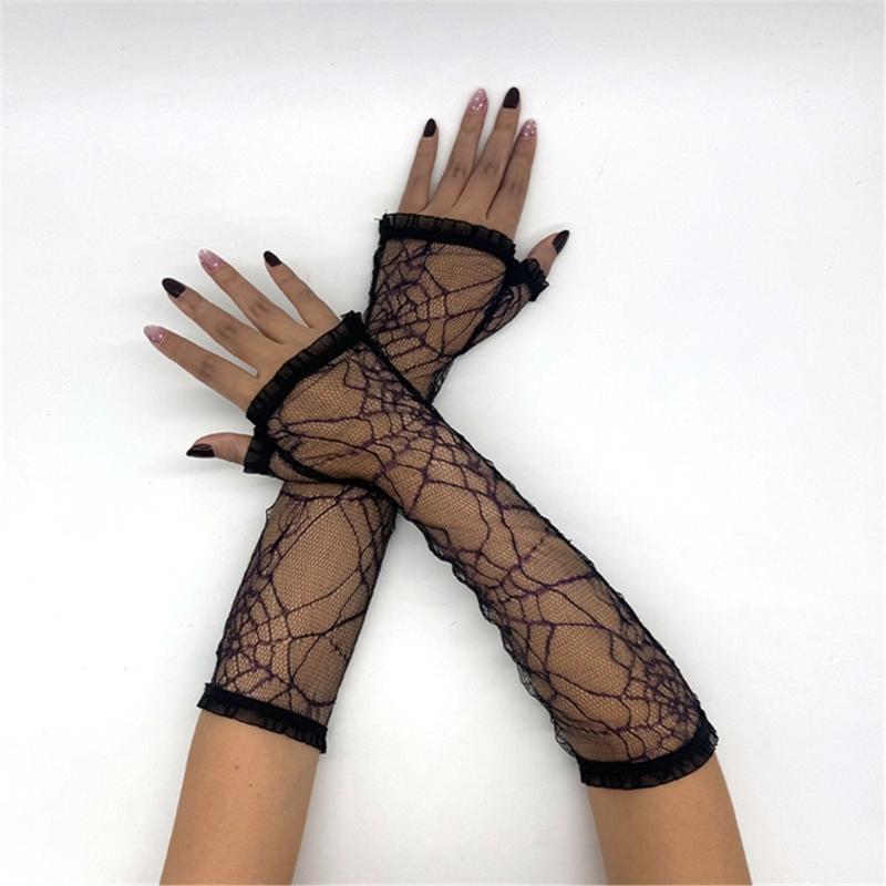 Halloween Gloves for Women Elegant Sun Protection Fingerless Costume Long Glove Spiders Web Lace Gloves for Women