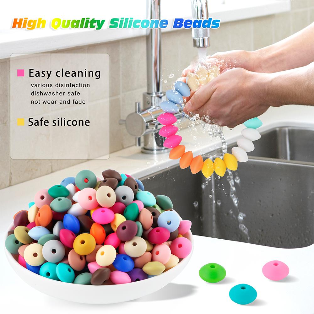 New 50pcs/lot Silicone Lentil Silicone Beads 12mm Jewelry Making Lentil Beads DIY Necklace Bracelets Jewelry Accessories