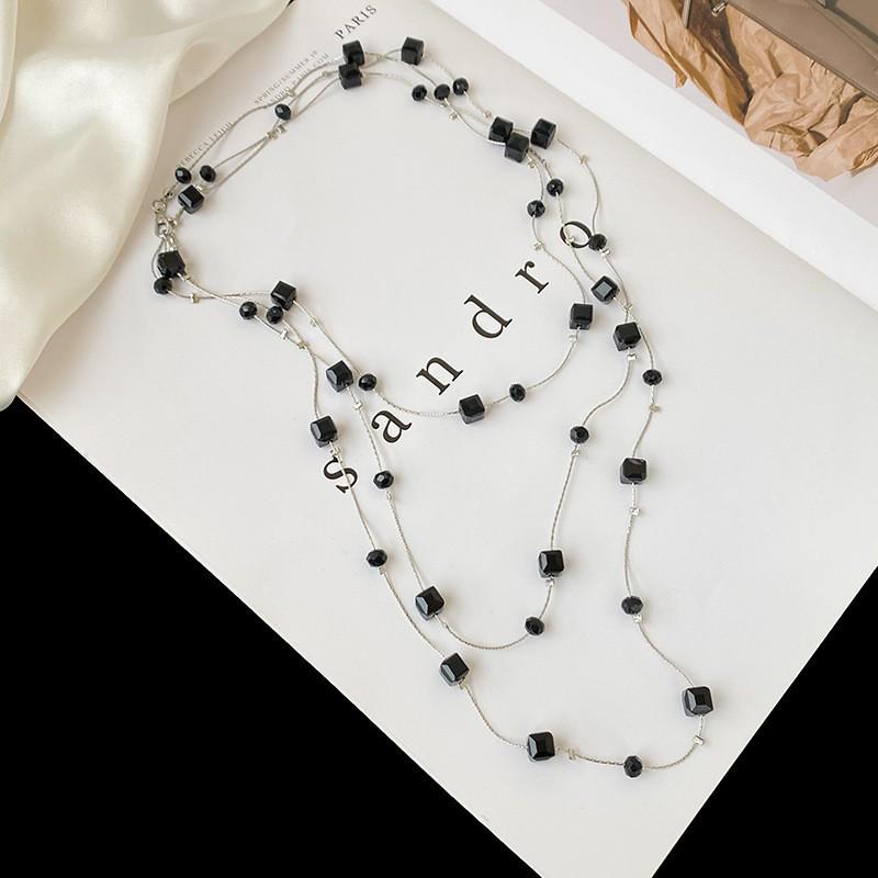 Elegant Multi-Layer Black Crystal Bead Necklace for Women