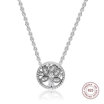 Tree of Life Necklace 925 Sterling Silver Clear CZ Pendants Necklaces for Women Statement Jewelry Bijoux Femme