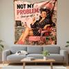 Retro Chic Scene with Polka Dots, Pink Tones, and Humorous Self-care Vibes. Patterned Tapestry for Bedroom and Living Room Home Decor