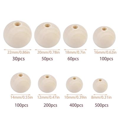 Fenrry 30-500 Stück 8-22mm Naturholzperlen Runde Abstandshalterperlen Lose Perlen zur Schmuckherstellung DIY Bastelarbeiten Handgefertigtes Zubehör
