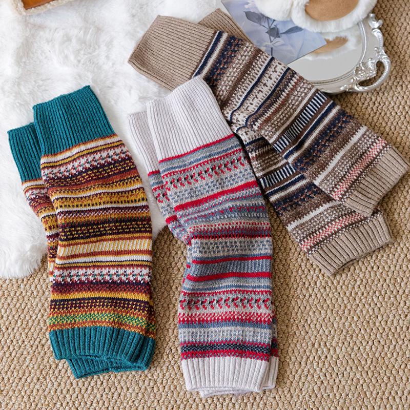 Mori Style Retro Colorful Striped Slouch Socks: Fashionable Korean Boot Covers & Leg Warmers