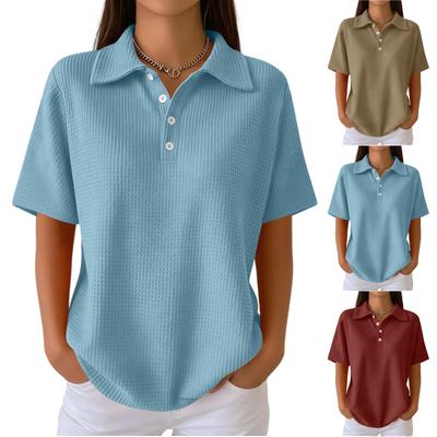 Mode Femme Décontracté Revers Manches Courtes Couleur Chemise Femme Hauts