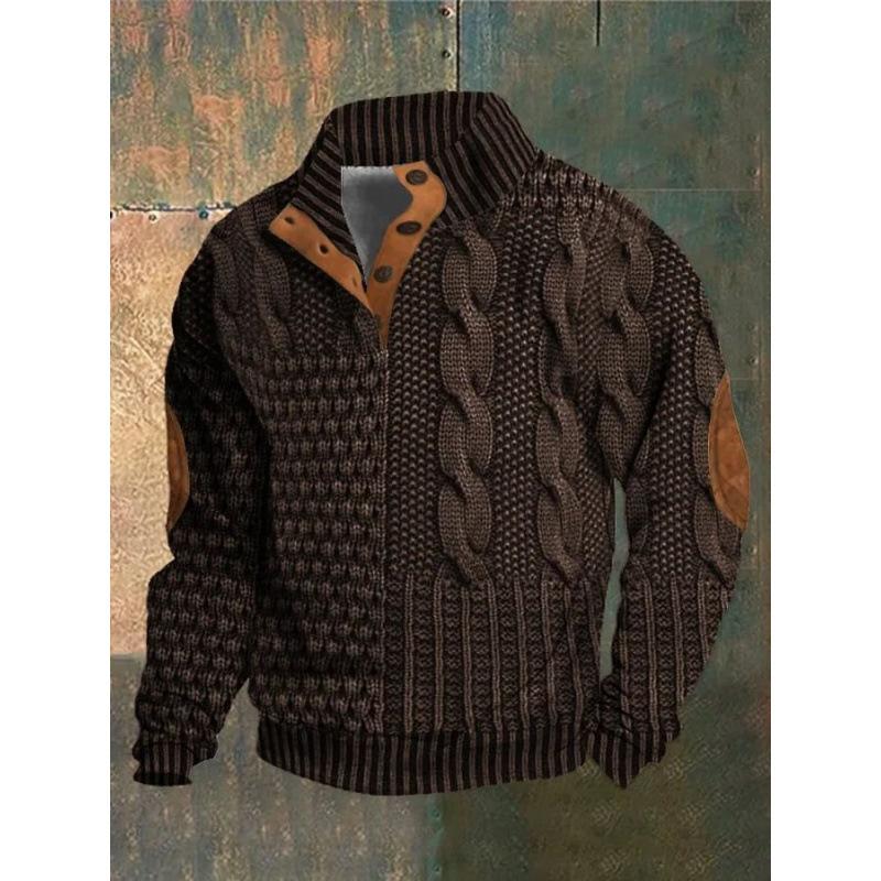 Men S 3d Printed Stand Collar Polo Sweatshirt With Buckle Streetwear