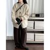Johnature Cardigan Lento Vintage a Maglia Grossa Stile Francese Maglione Donna Autunno Inverno Bottone a Leva Casual Versatile Giacche