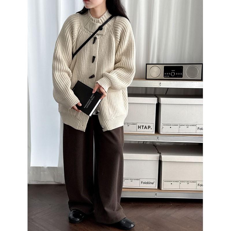Johnature Cardigan Lento Vintage a Maglia Grossa Stile Francese Maglione Donna Autunno Inverno Bottone a Leva Casual Versatile Giacche