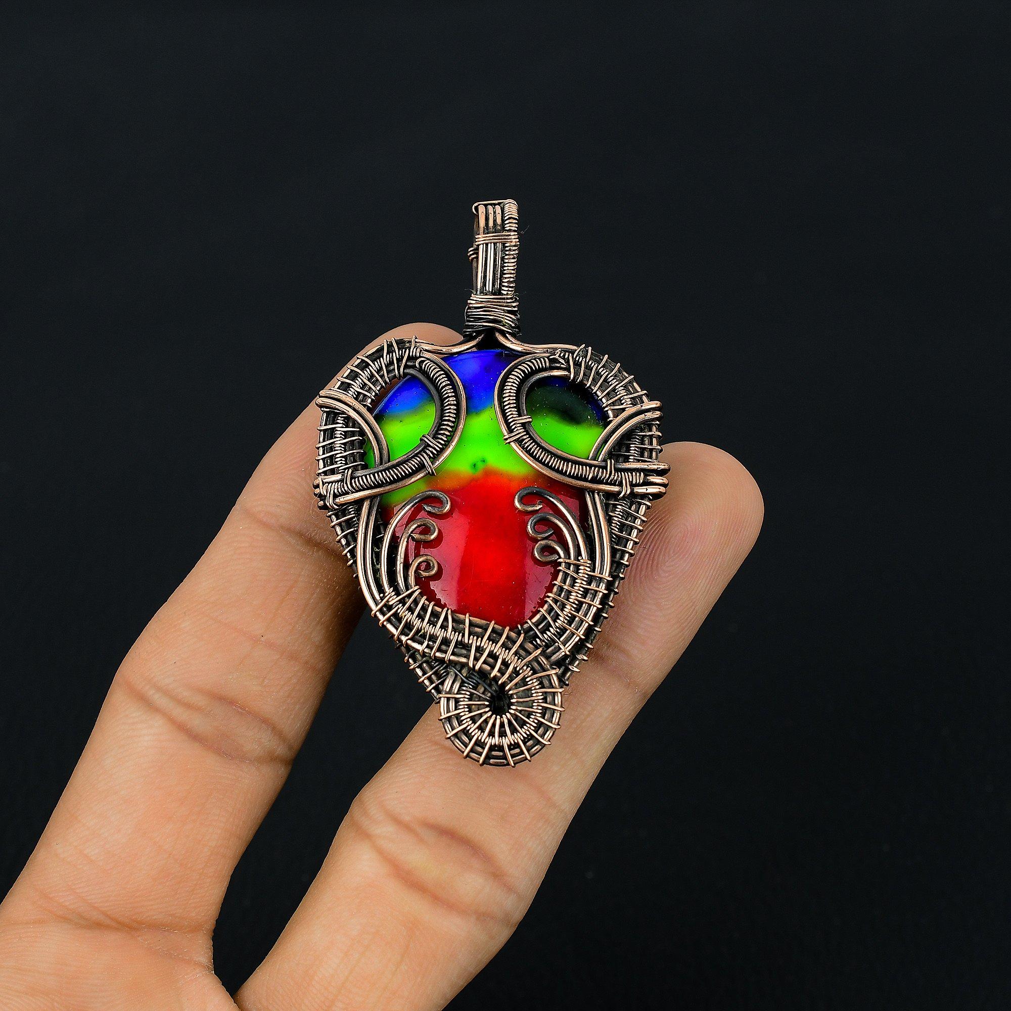 

Ammolite Pendant Gemstone Handmade Jewelry, 999 Copper Wire Wrapped Pendant, Gift For Wife Jewelry 2.55 Inches