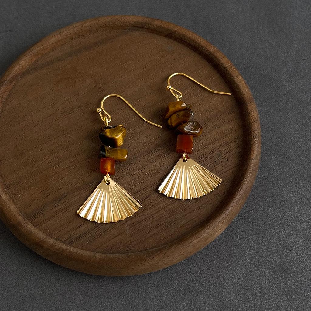 Retro Melaard Tiger's Eye Handmade French Light Luxury Stud Earrings for Women