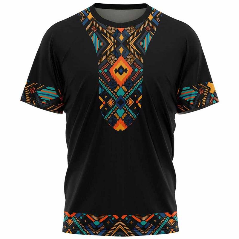 Summer retro 3D African American Dashiki striped printed T-shirt, men s fashionable children s street wear S
