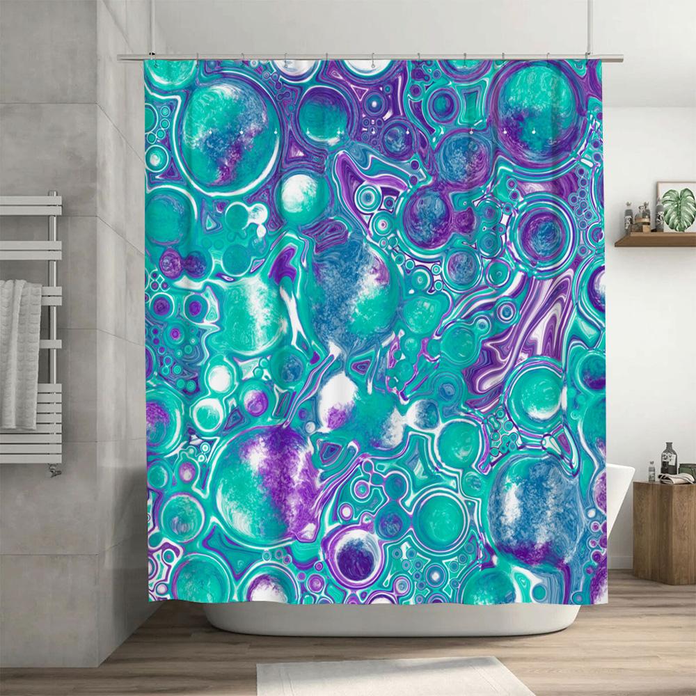Luxury Marble Shower Curtain Bath Decoration Set Waterproof Fabric Print Design For Bathroom Decor In Blue Purple Colors (One Si