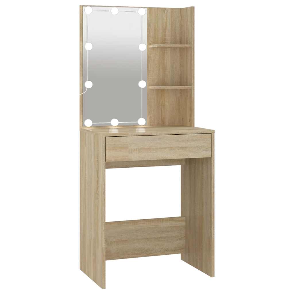 Makeup Table with LED Lighting Sonoma Oak Finish 60 x 40 x 140 cm