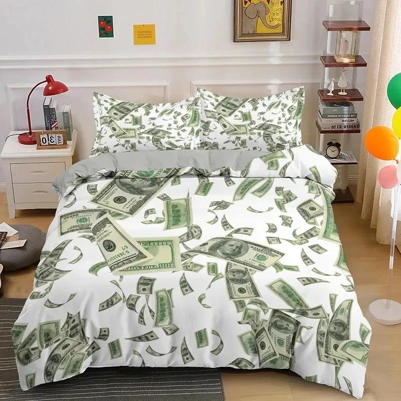 Set Biancheria da Letto Moderno 3D Copripiumino Stampato con Motivo Dollaro Copripiumino Vivace Set da Letto Morbido Divertente 3 Pezzi Motivo Denaro Matematica