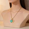Stainless Steel Double Heart Clavicle Chain Necklace for Women - Simple and Versatile with Resin LOVE Pendant