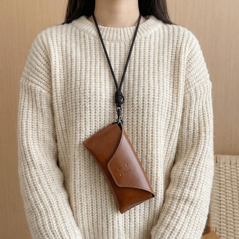 Anti-Fall Glasses Storage Bag Hanging Neck Sunglasses Eyeglass Bag PU Leather Glasses Bag Outdoor