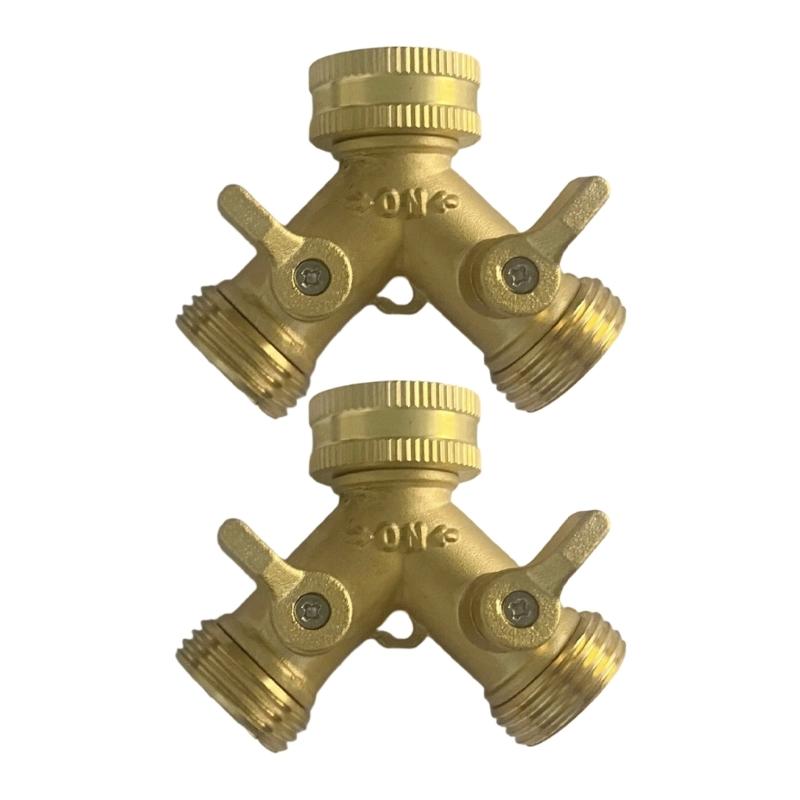 Professional Grade Brass Hose Divider 3/4Inch Double Output Adapter For Efficient Garden Plant Watering And Irrigation