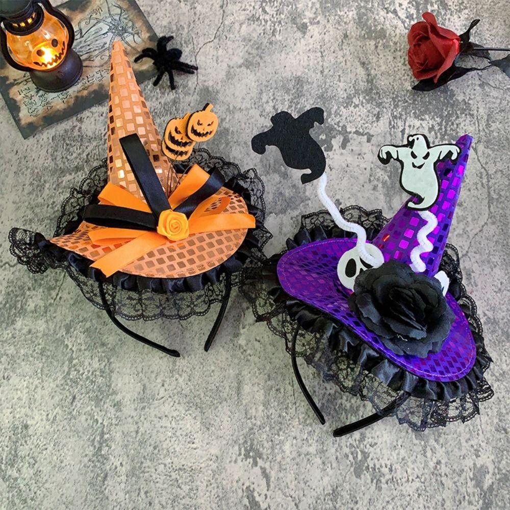 Lace Halloween Witch Hat Hair Hoop Cartoon Cone Hat Headband Halloween Party Hair Band  Photo Props