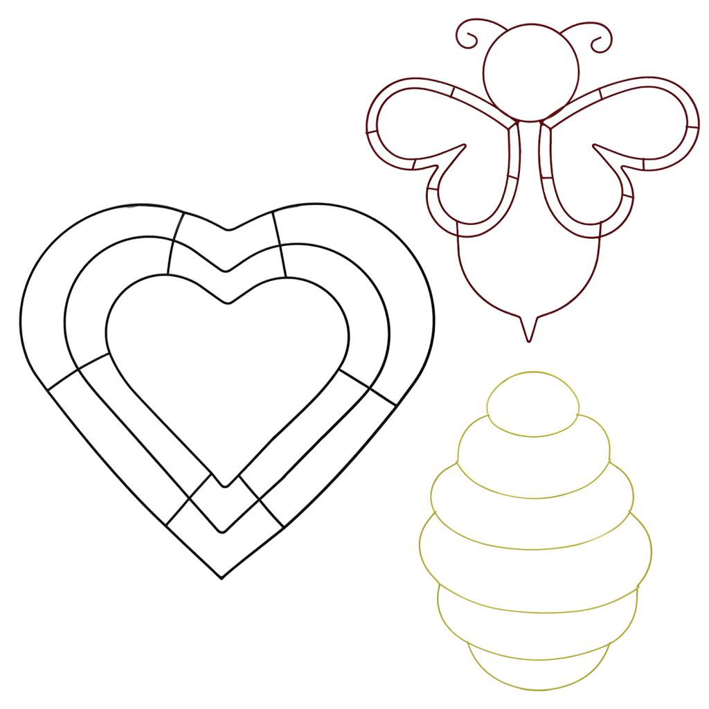 Yousheng Bee Hive Wreath Frame Heart Metal Wire Form Bee Shaped Wire Frame Wreath Form for Flowers Ribbons DIY Wreath Home Decor
