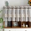 Kurzer, beiger, bestickter Tüll-Spitzengardine im Landhausstil für Küchenschränke, transparenter Voile, kleine Fenster, Vintage-Bauernhausdekor