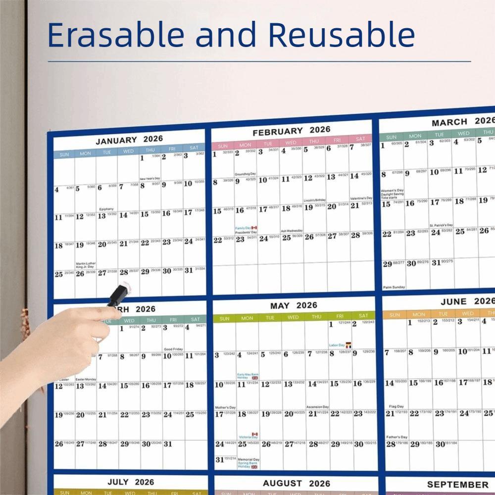 Zweiseitiger großer Wandkalender 2026 Arbeitszeitplaner für Homeoffice und Schule