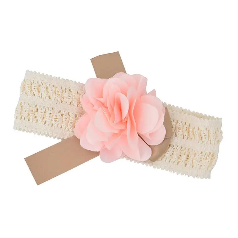 2pcs Baby Girls Cute Headband Elastic Lace Hair Band Pink Flower Headband Hair Accessories