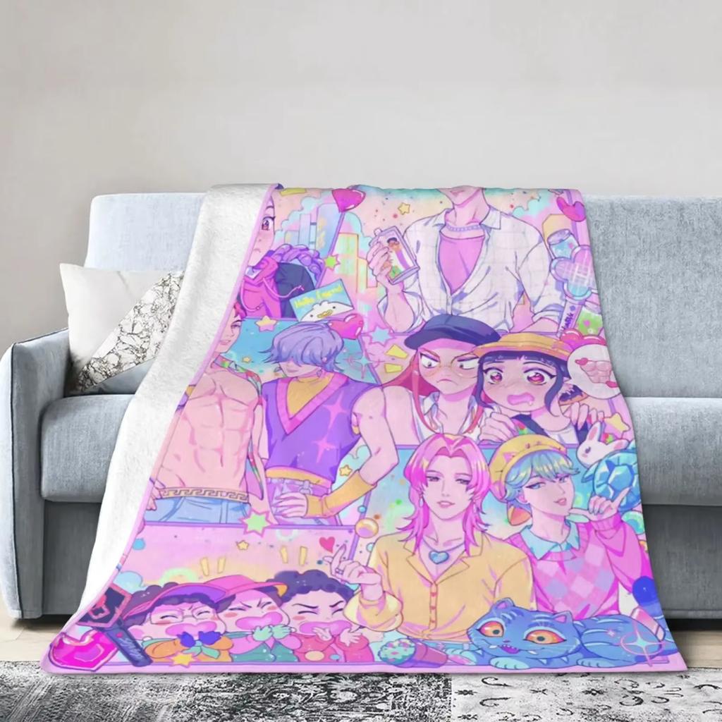K-Pop Demon Hunters Flannel Blanket Super Soft Cozy Throw Anime Character Design Perfect For Living Room Decor