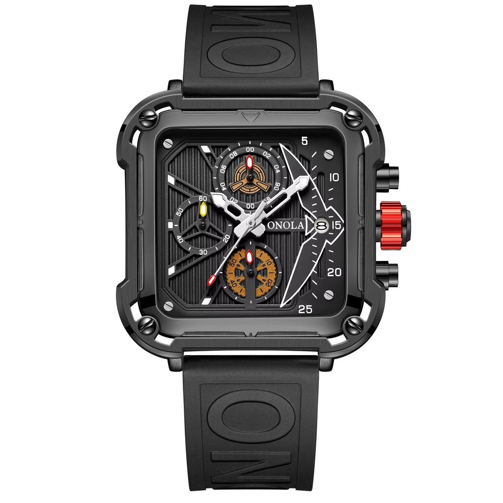 ONOLA 6831 Luxury Square Men's Chronograph Waterproof Silicone Strap Watch for Men Luminous Business Watch Quartz Reloj Hombre