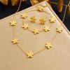 Elegant Korean-Style Gold-Plated Flower Pendant Necklace Set In Stainless Steel