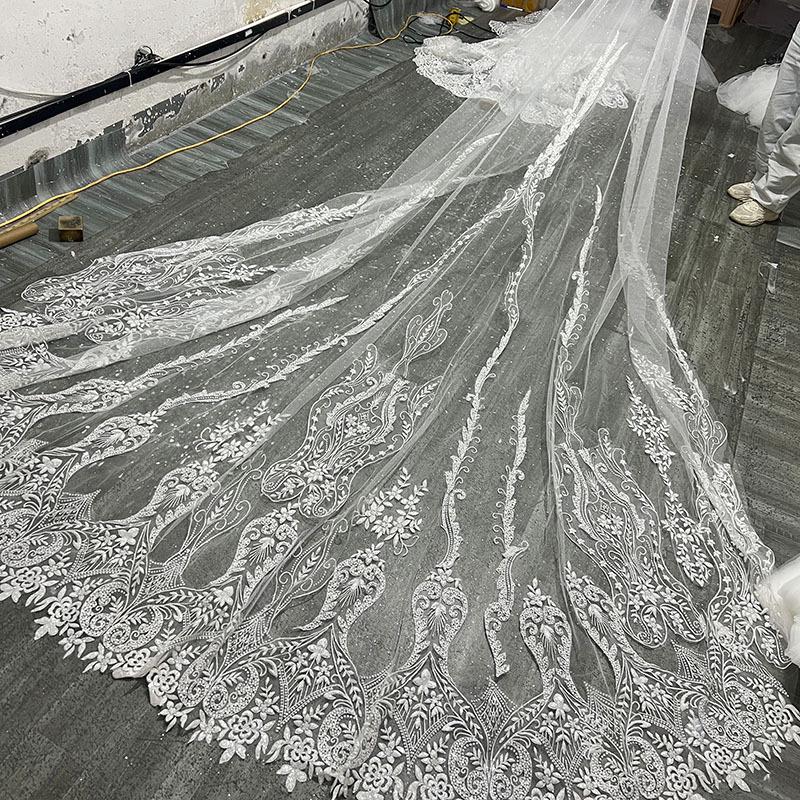 

Super Long Lace-Trimmed Fairy Forest Tulle Wedding Veil 3.5*3m Single Layer Veil слонова кістка/білий