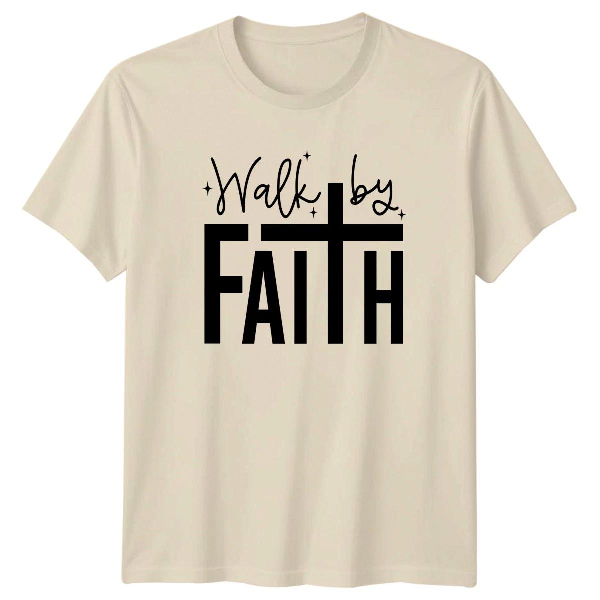 Walk By Faith Christianity Religion Mens T-Shirt Womens Graphic Tee Cross Top L