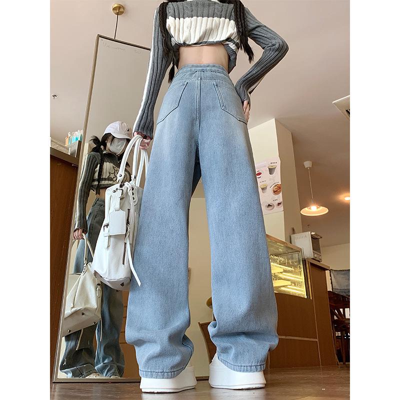 Winter 2025 Plus Size Fleece-Lined Straight Leg Jeans for Women - High Waist, Loose Fit, Slimming, Floor-Length.