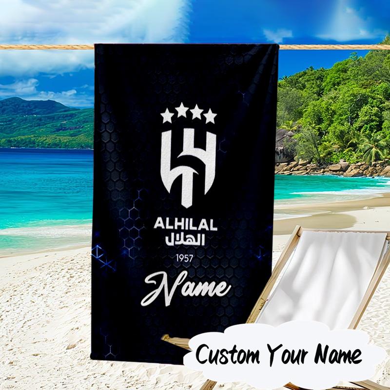 Custom Name Hilal FC Crest Microfiber Beach Towel Super Soft & Absorbent for Bath, Beach, Travel Bath Time Accessory, Fan Gifts