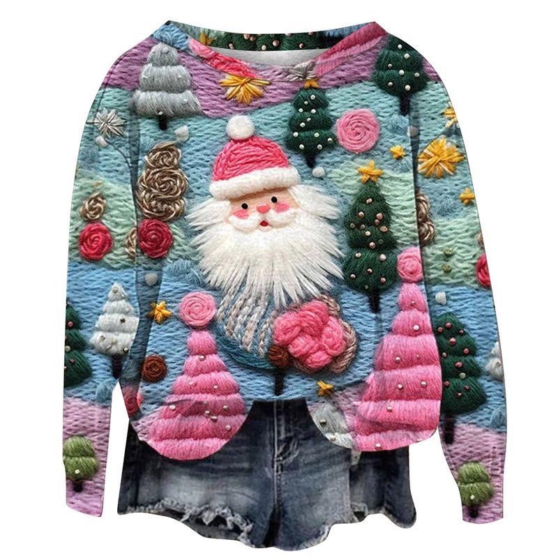 Fall and Winter Cross-Border New Arrival Sweatshirt Female 3D Digital Print Christmas round-Neck Shirt Tops Christmas Hoodie