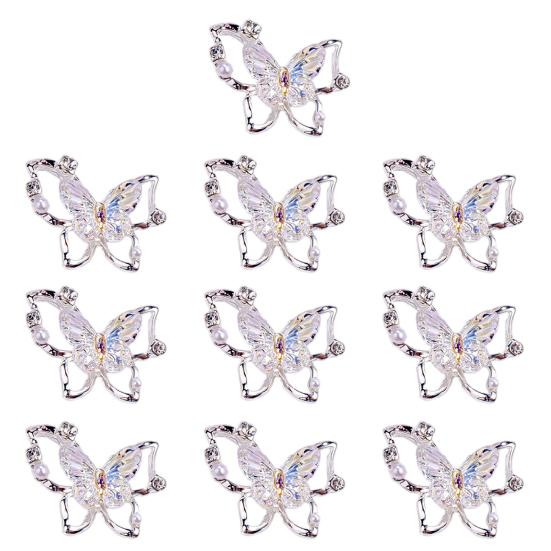 10Pcs Butterfly Nail Art Charm Rhinestone Faux Pearl 3D Butterfly Shape Nail Design Jewelry DIY Crafts Nail Decoration Accessories