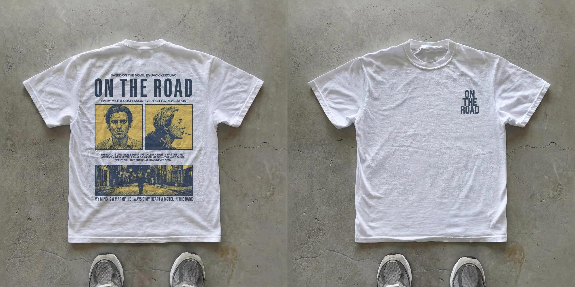 Jack Kerouac on The Road T Shirt Book Lover Gift Unisex Minimalist Tee Cult Vintage T Shirt Literary Quote T Shirt Book Tee S