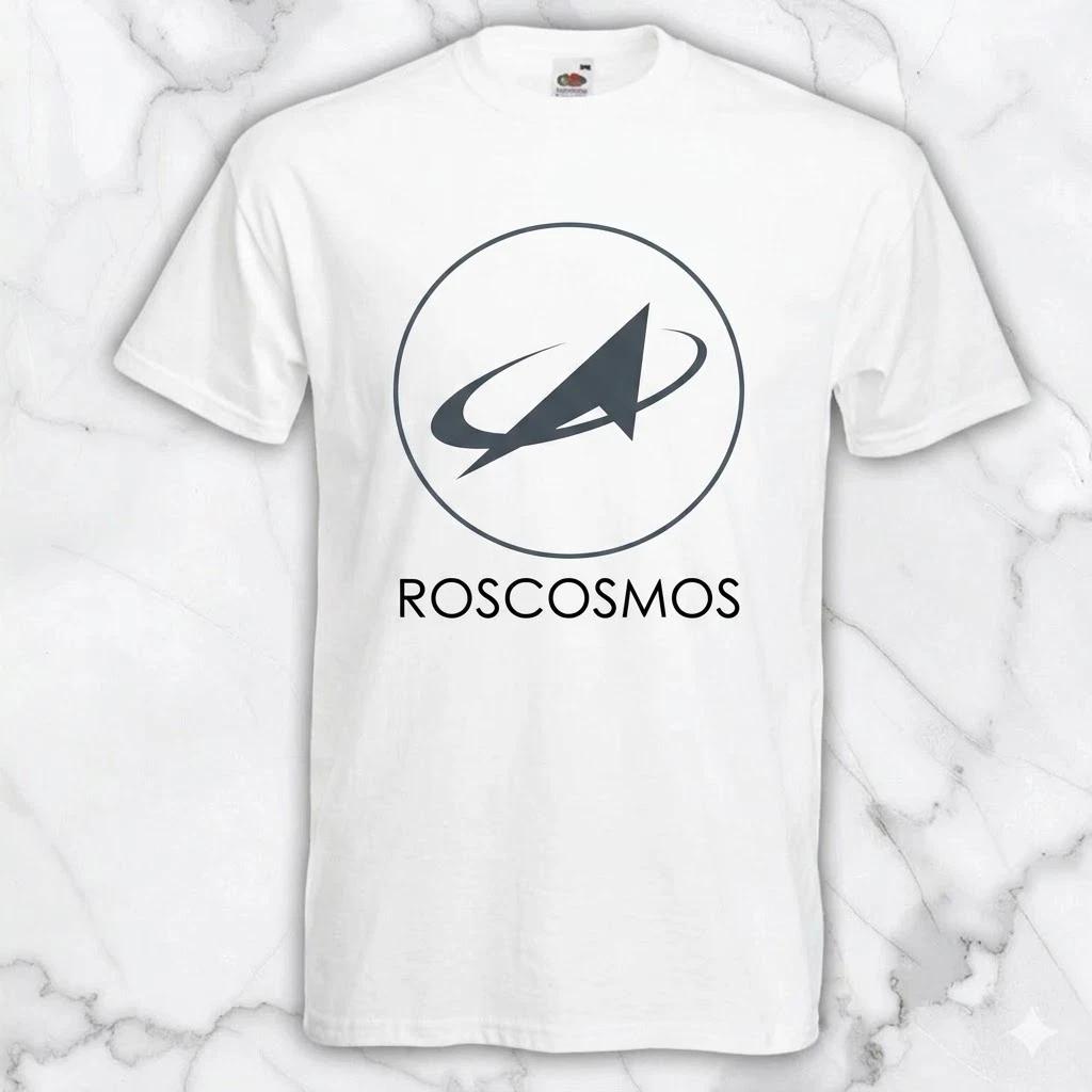 Roscosmos Russian Space Agency Men s White T-Shirt - Black Logo Graphic Tee XXXXL
