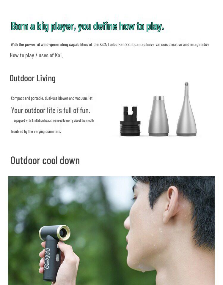 Kica Second Gen Handheld Rechargeable Turbine Fan - Portable Mini for Outdoor Use