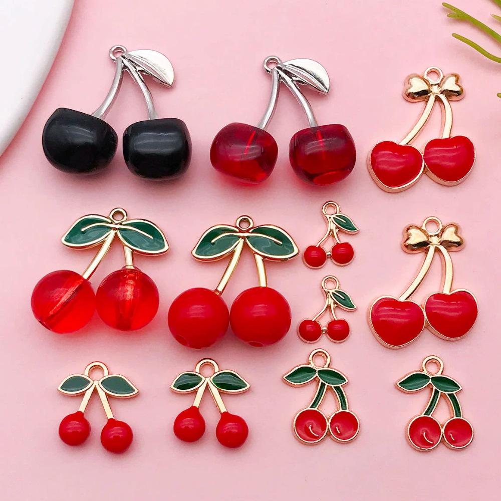 Ciondoli Gioiello Ciliegie Rosse Tridimensionali: Ciondolo Frutta in Lega per Braccialetti, Collane, Orecchini e Altro