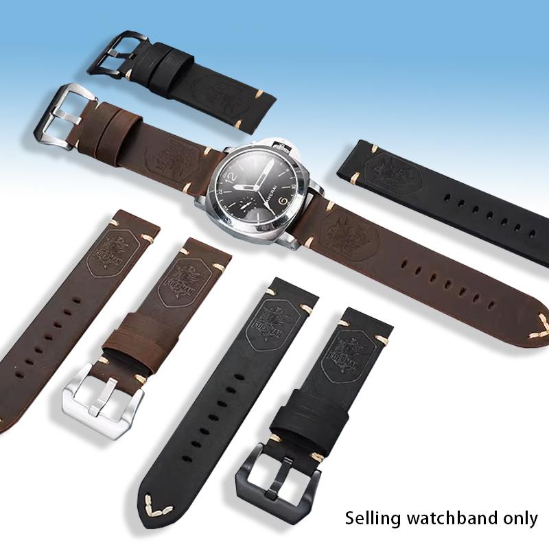 Handmade First Layer Cowhide Leather Watchband 22mm 24mm Brown/Black Vintage Leather Strap For PAM111 441 Soft Men's Bracelet