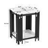 Modern nightstand with 2 shelves, black metal frame, side table in marble look, MDF, for bedroom and hallway, White and Black - H55/W43/D40 cm