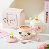 Cute Ceramic Water Cup Birthday Gift for Girls Super Cute and Beautiful Couple Mug with Lid Spoon Cup Souvenir