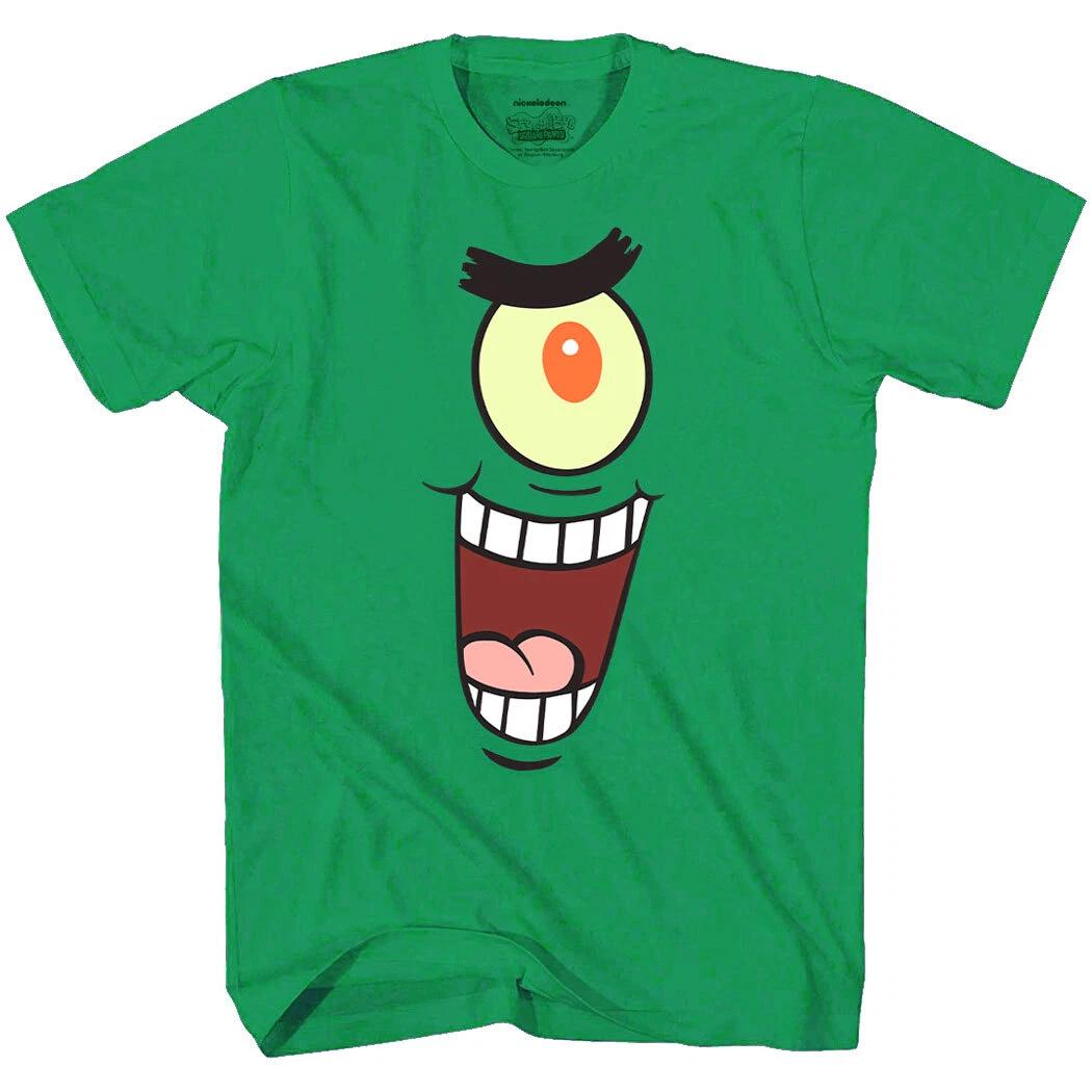 Spongebob Squarepants Plankton Sinister Face 100% Cotton T-shirt Mens Tees Top 2XL