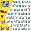 56pcs Transparent Cartoon Blue Butterfly Stickers Pack Waterproof PET Bookkeeping Material Decorative Notebook Graffiti Sticker