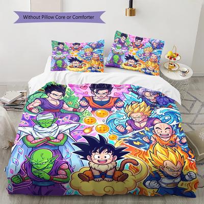 Dragon Ball Goku Pattern Set Copripiumino Trapuntato Copripiumino Federa Decorazione per la Casa Regalo di Compleanno (1 * copripiumino + 2 * federa, senza nucleo)