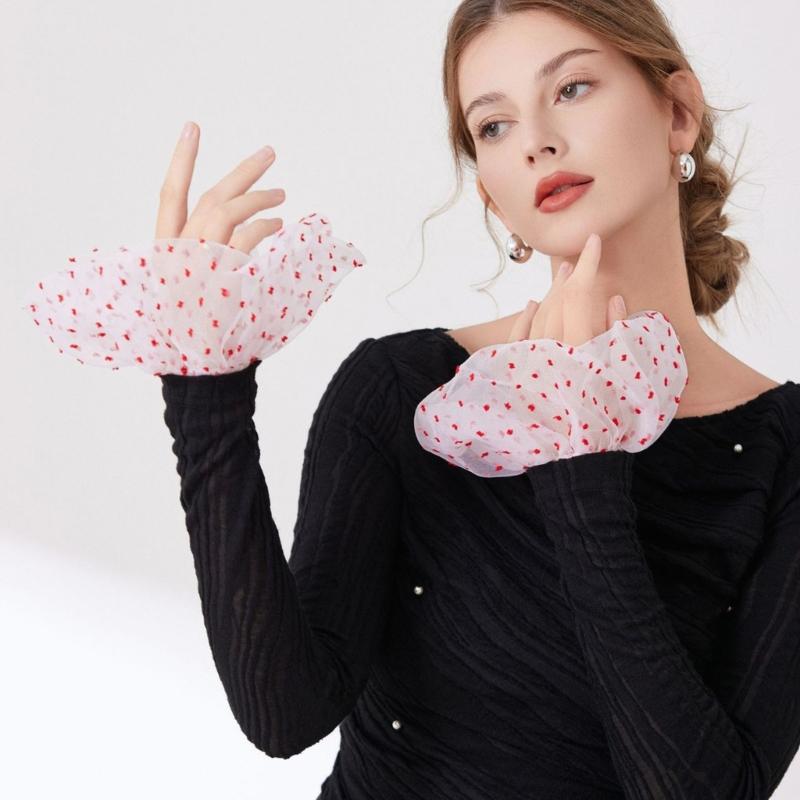 Elegant Sheer Dotted Sleeves Decorative Wrist Cuffs Arm Sleeves For Women Girl Daily Wear And Special Occasion Outfit