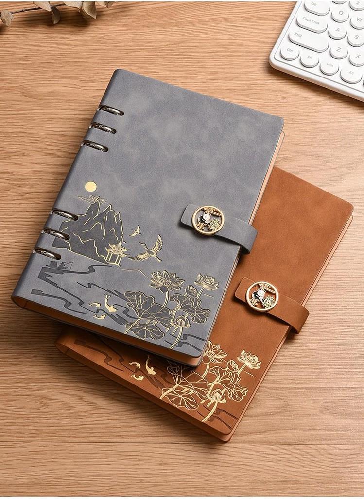 Chinese Style Business Gift Set: Loose-Leaf Notebook with Buckle and Logo