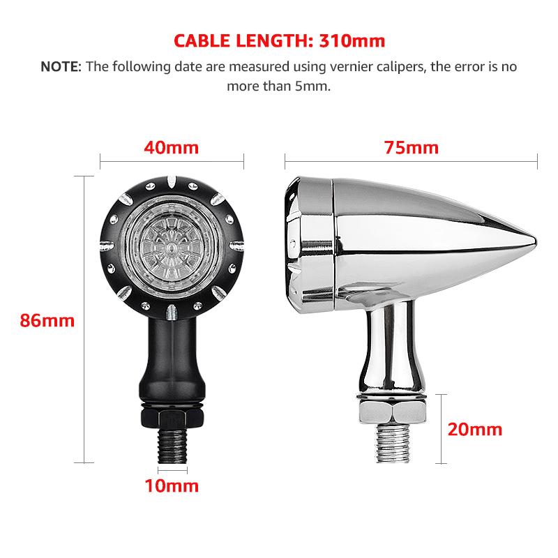 Retro Bullet LED Turn Signal Light Brake Lamp for Motorcycle Black Chrome Running Blink Light for Harley Chopper Cruiser Bobber