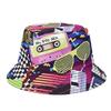 80s 90s Vintage Geometric Print Fisherman Hat With Sun Protection For Outdoor Activities