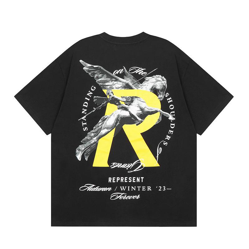 Grenzüberschreitende europäische und amerikanische Trendmarke REPRESENT Pegasus-Ritter Buchstabendruck kurzärmeliges T-Shirt Herren und Damen Amerikanisch hoch