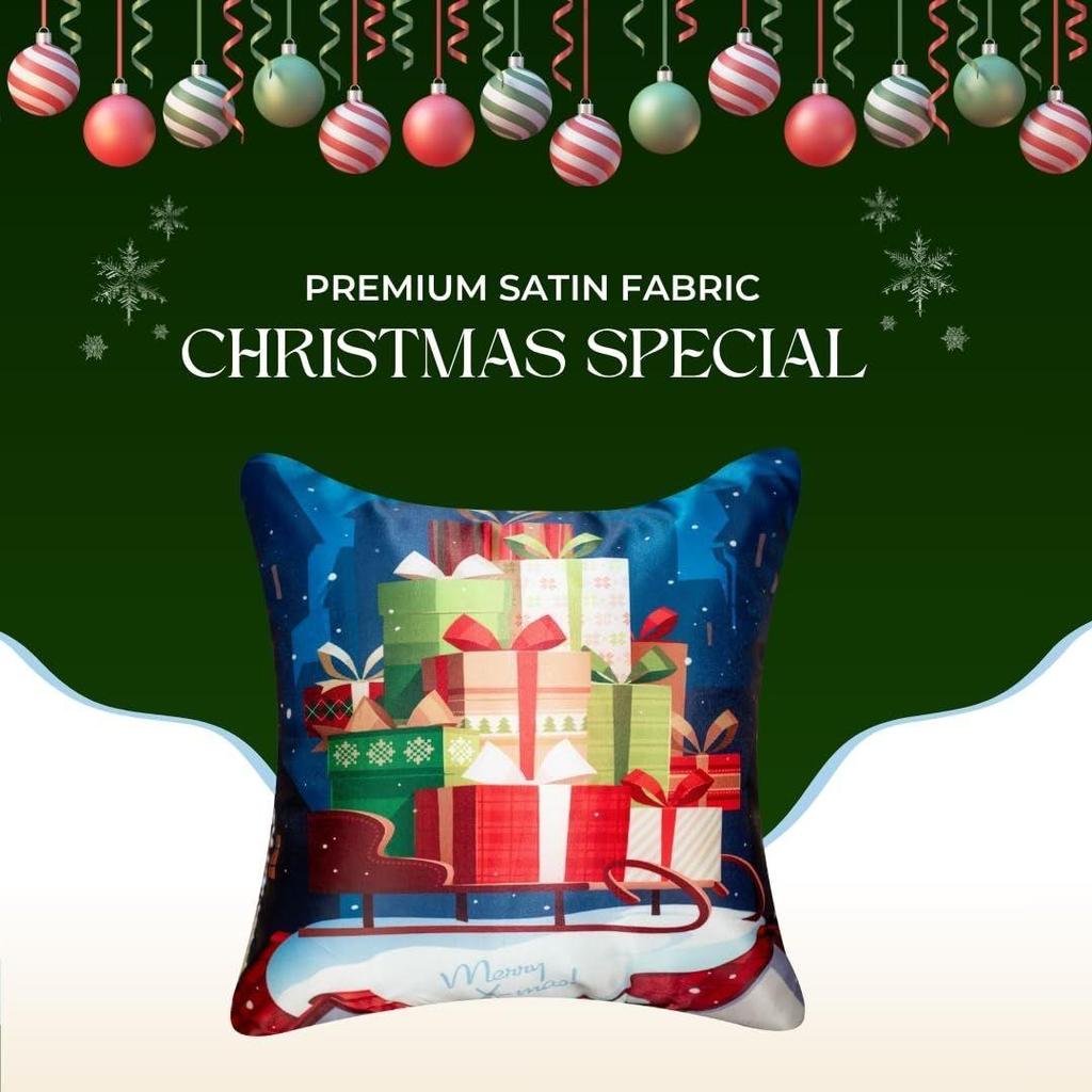 Decorative Merry Christmas Satin Cushion Cover 16 inch x 16 inch Set of 5, Cusion Cover for Sofa 16" 16